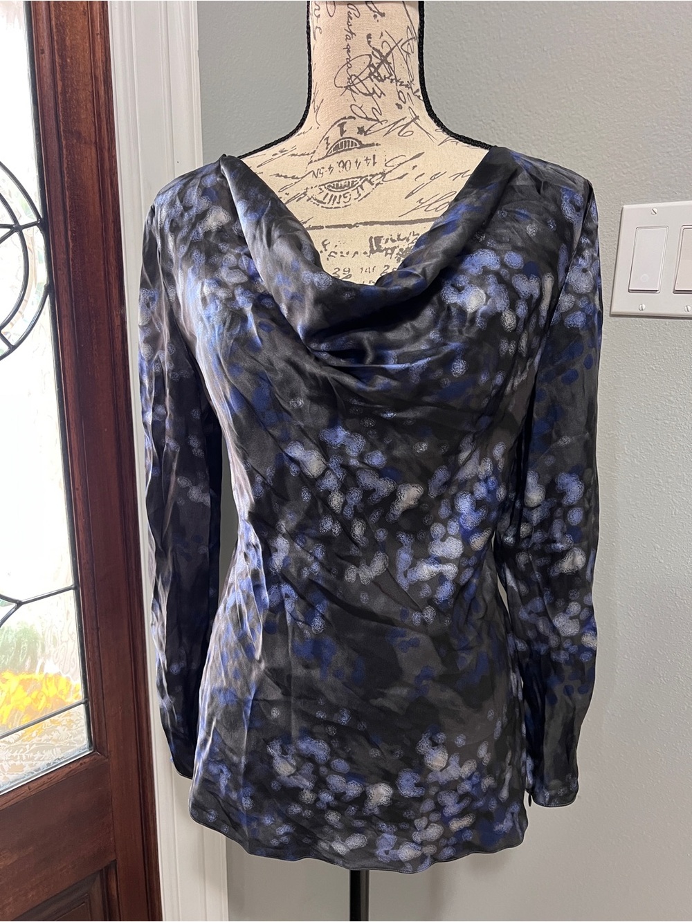Armani Collezioni Blue Silk Cowl Neck Blouse 6 2012